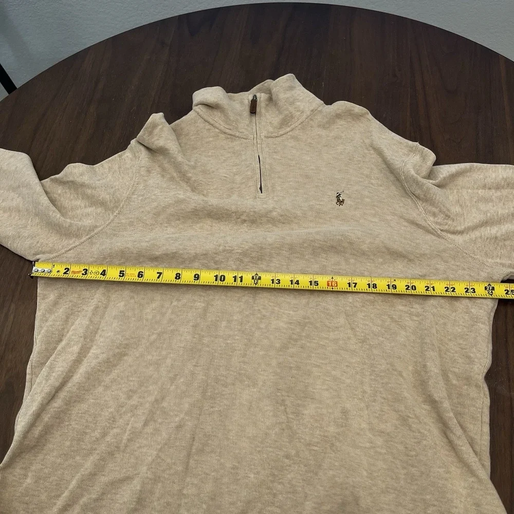 Polo Ralph Lauren Sweater Men's XL Beige Estate Rib Quarter 1/4 Zip Tight Knit